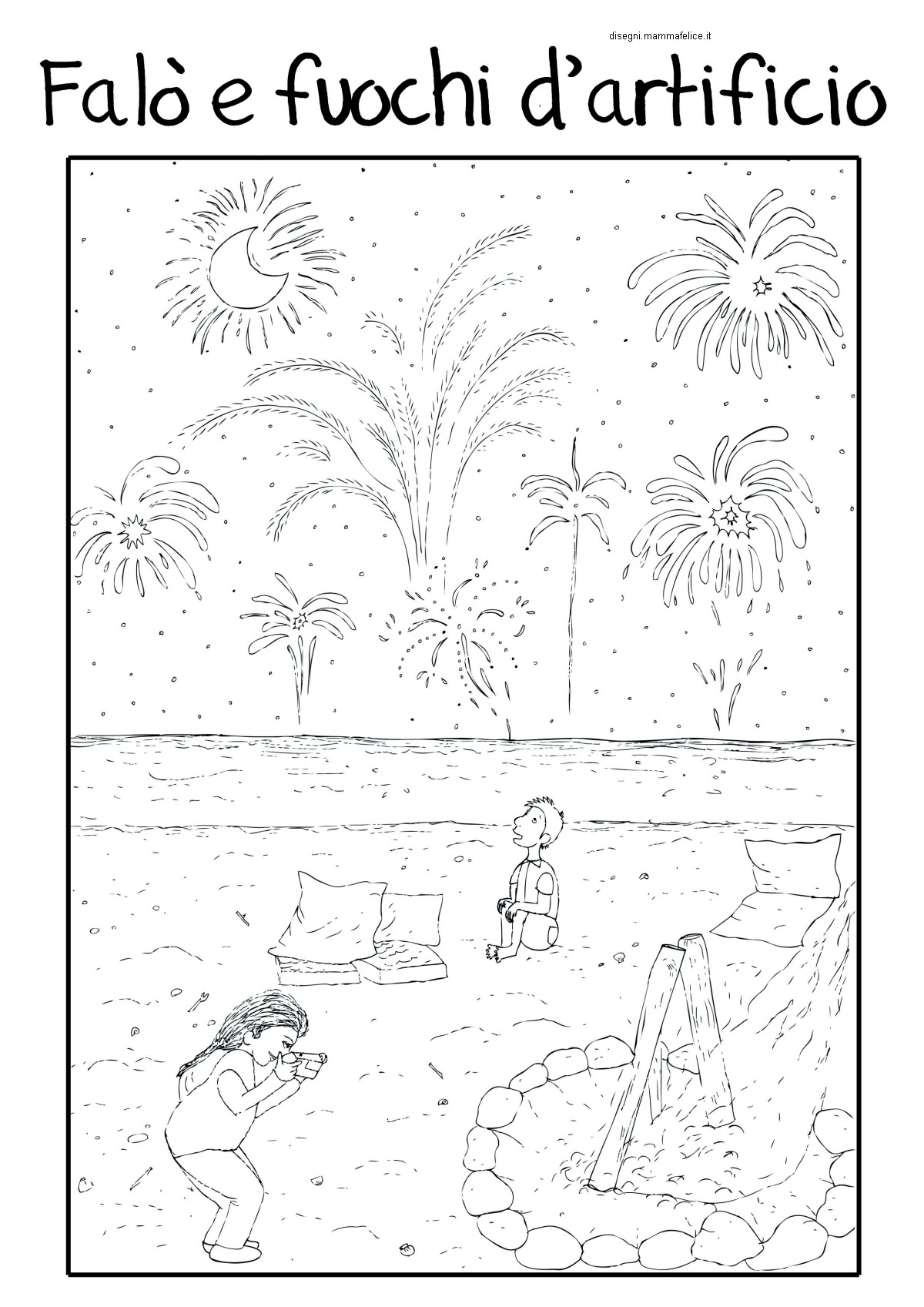 disegni-da-colorare-bambini-vacanze-fuochi-artificiali-falo-estate-mare-spiaggia