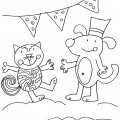 disegni-da-colorare-animali-cane-gatto-festa